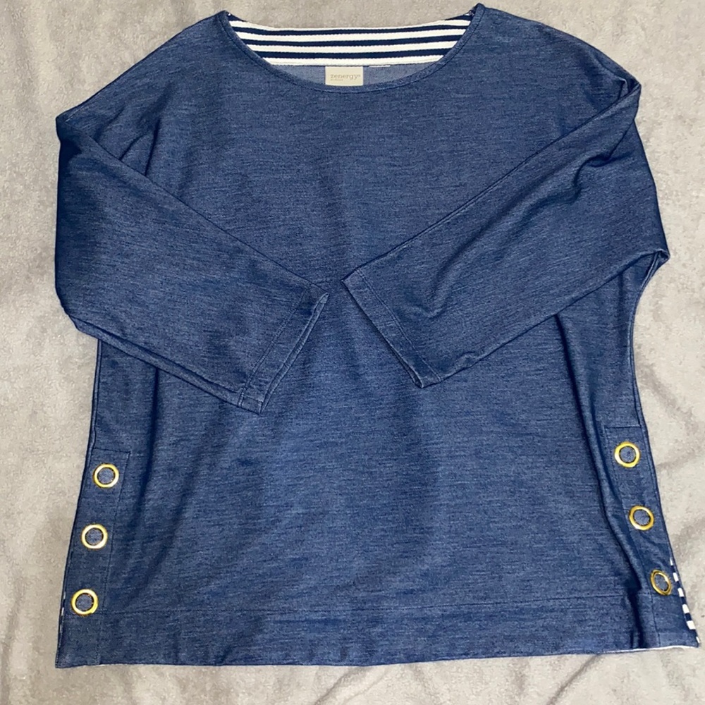 🧘🏻‍♀️Zenergy by Chico’s denim pattern stretchy 3/4 sleeve
